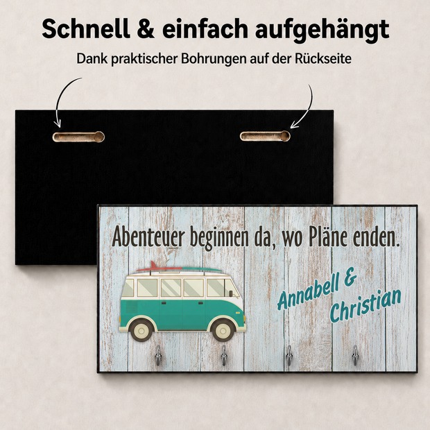 Unikatolo Schlüsselbrett Camper VAN mit Name personalisiert