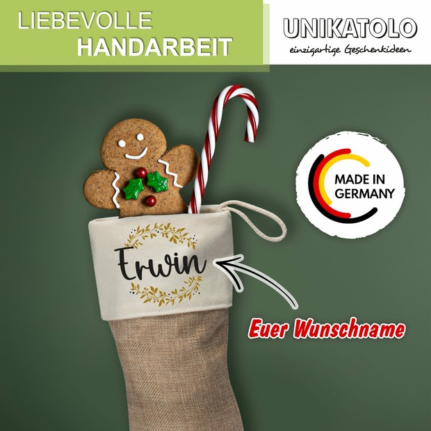 Unikatolo Nikolausstrumpf Jute personalisiert mit Name