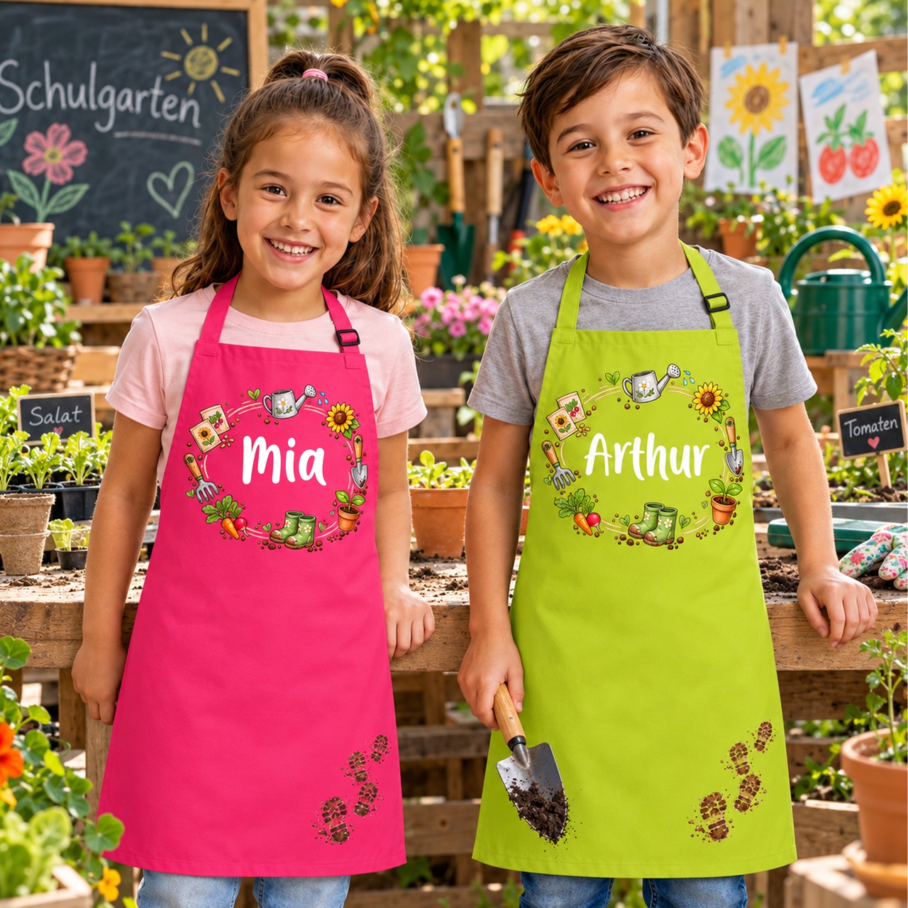 Unikatolo Kinderschürze SCHULGARTEN mit Name personalisiert | NAVY
