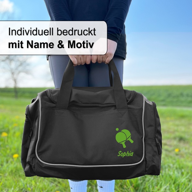 Unikatolo Sporttasche Tischtennis mit Name personalisiert | Schwarz
