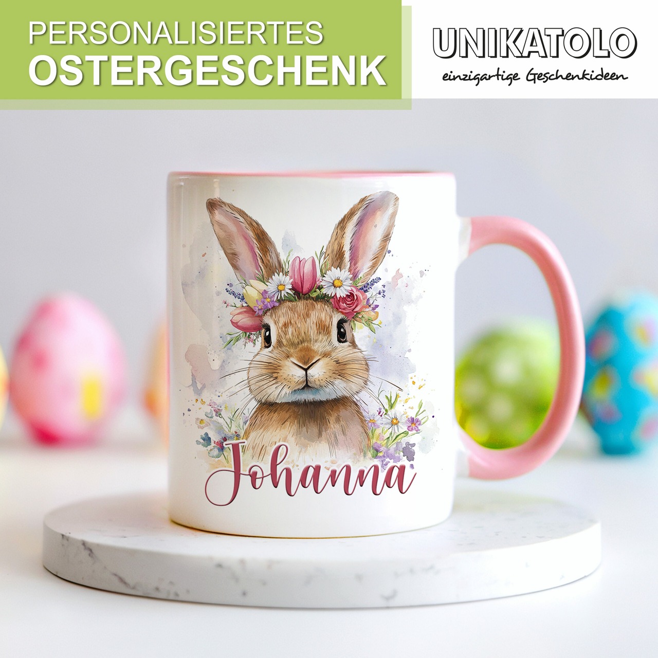 Unikatolo Ostertasse mit Name personalisiert Osterhase ROSA