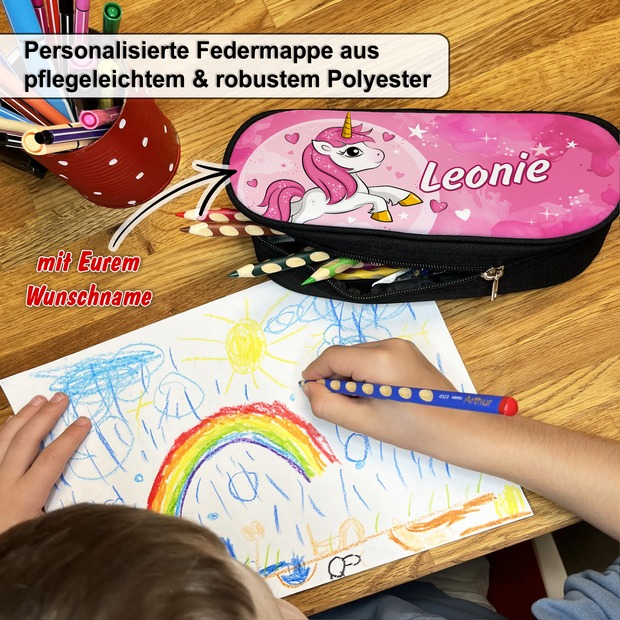 Unikatolo Federmäppchen Einhorn mit Name personalisiert pink