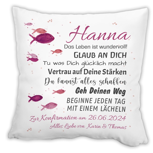 Unikatolo Kissen Konfirmation Jugendweihe PINK mit Name personalisiert