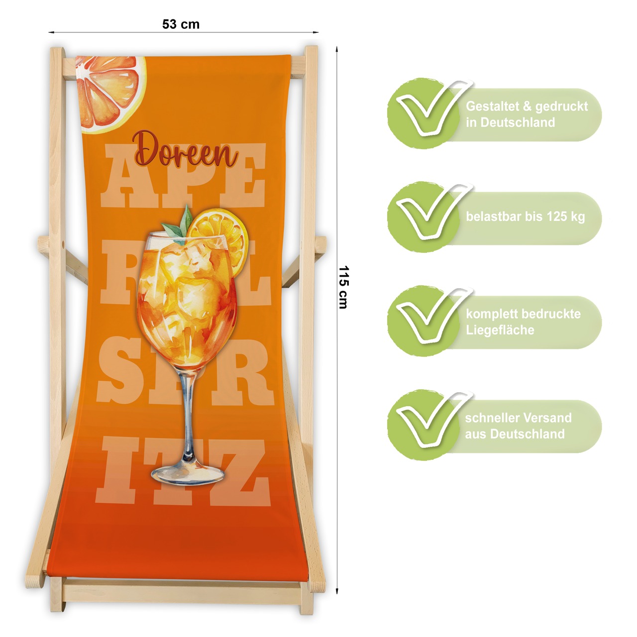 Unikatolo Liegestuhl SPRITZ APERITIF mit Name personalisiert