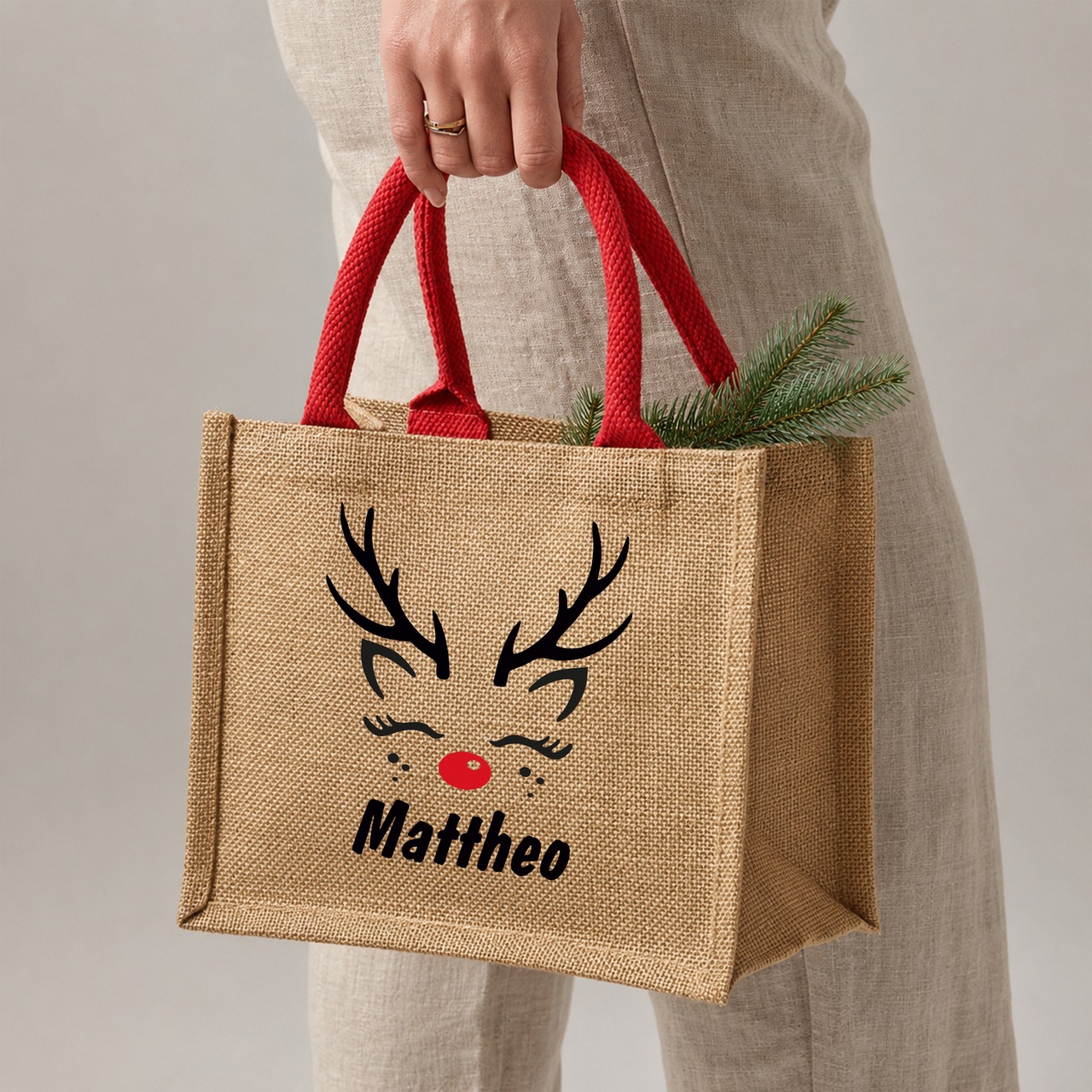 Unikatolo weihnachtliche Jute Tasche mit Name personalisiert