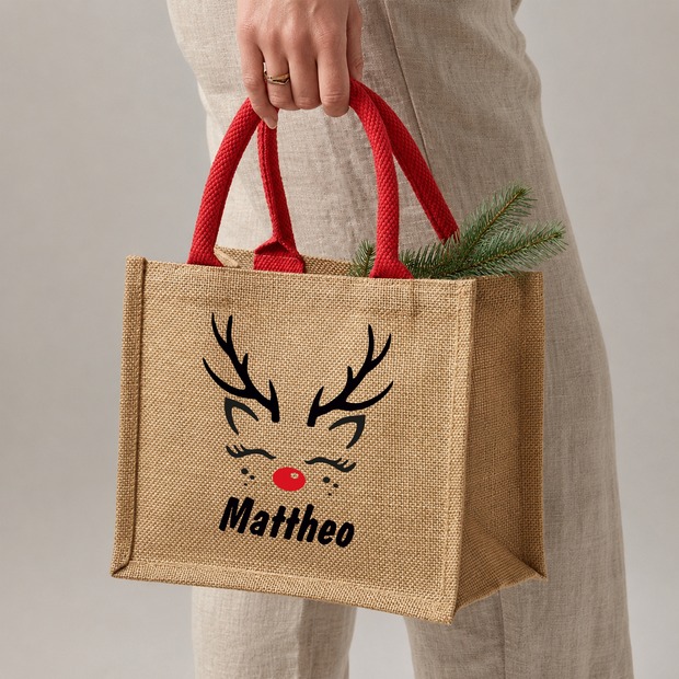 Unikatolo weihnachtliche Jute Tasche mit Name personalisiert