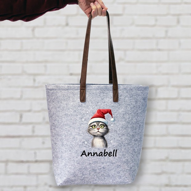 Unikatolo personalisierte Filztasche Katze mit Wunschtext