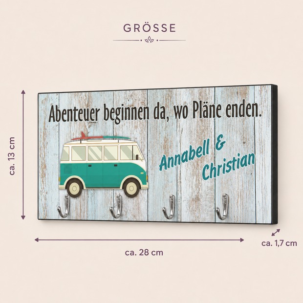 Unikatolo Schlüsselbrett Camper VAN mit Name personalisiert