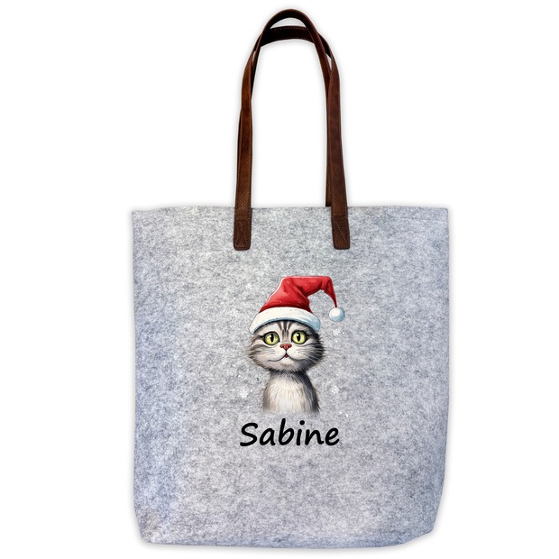 Unikatolo personalisierte Filztasche Katze mit Wunschtext