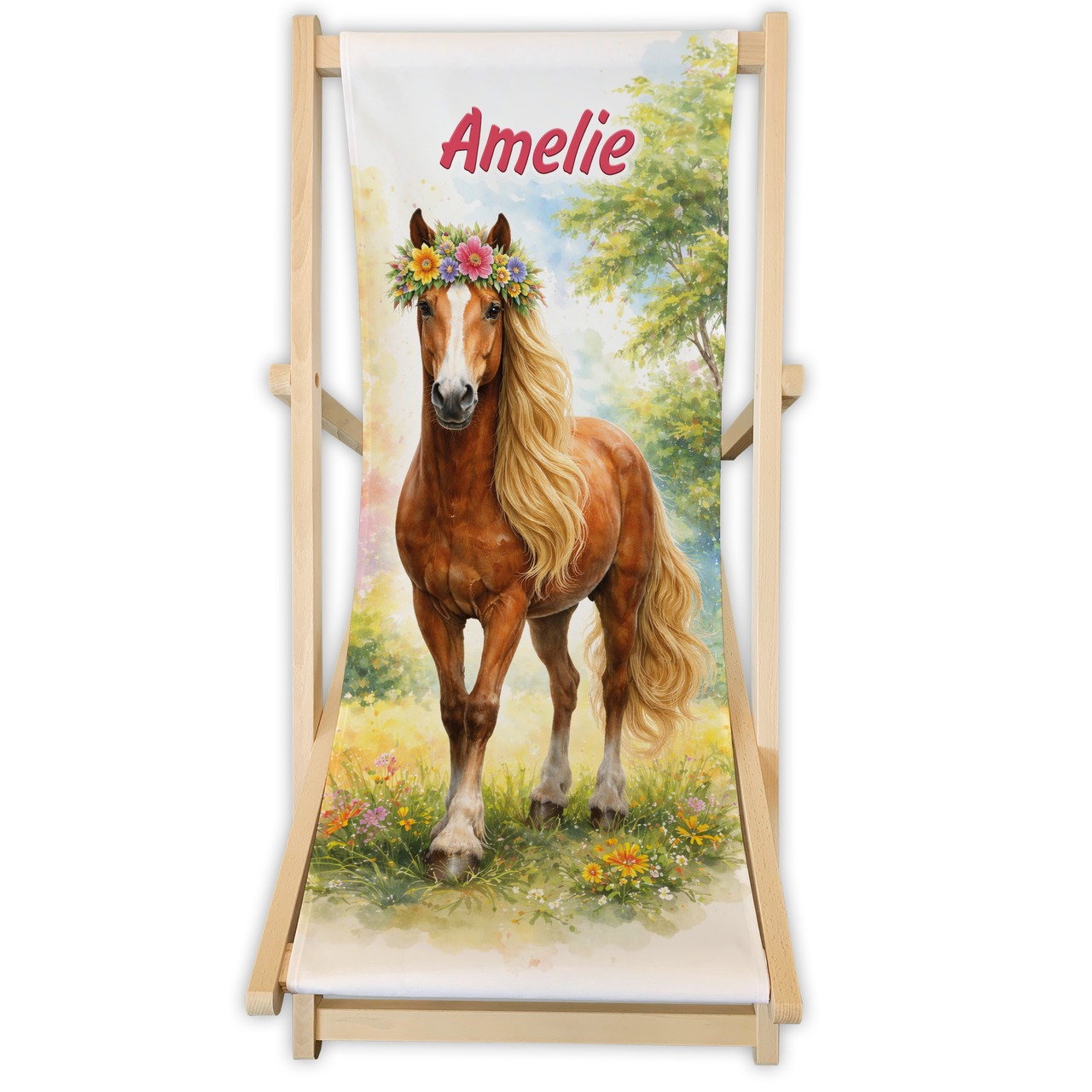 Kinderliegestuhl Pferd mit Name personalisiert