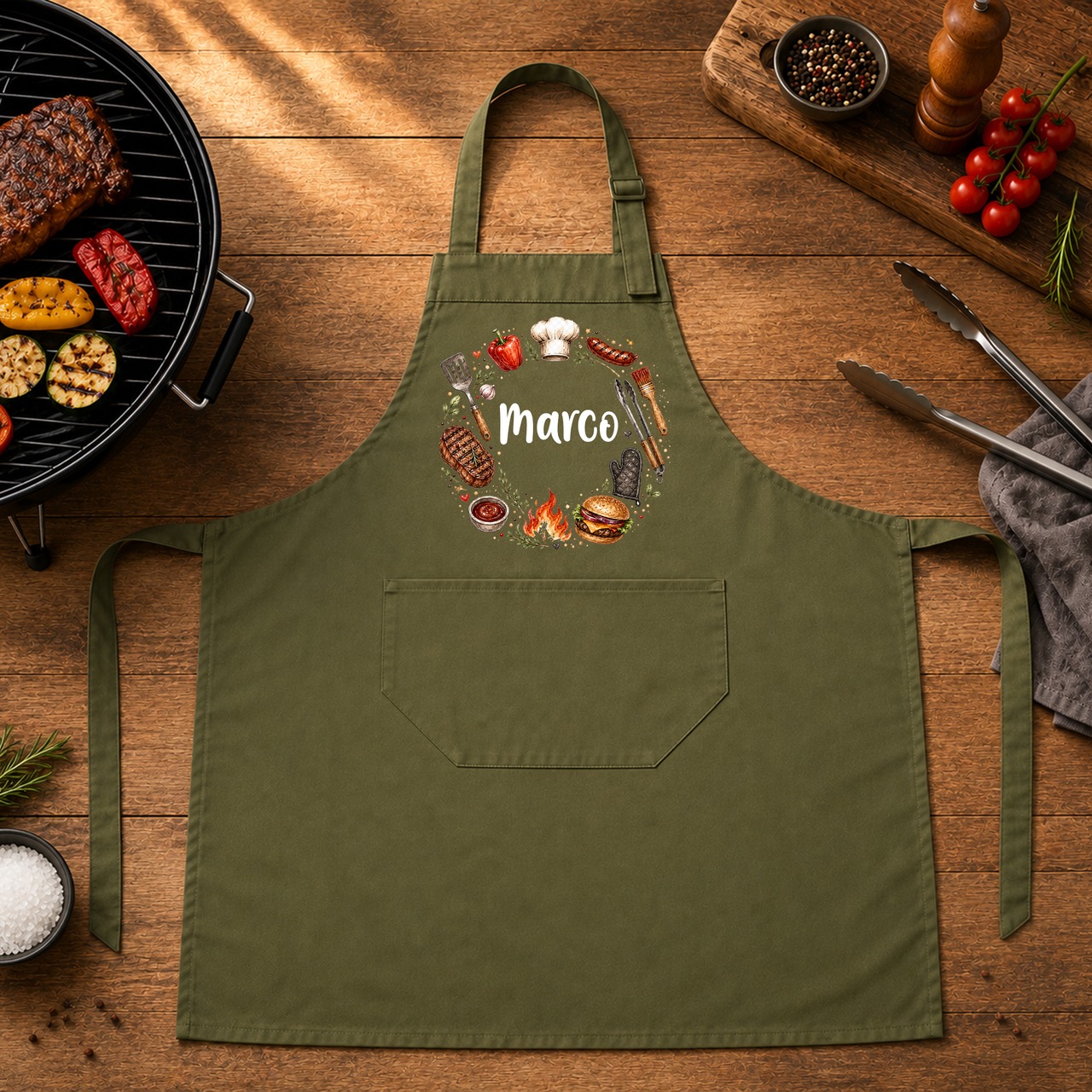 Unikatolo Grillschürze BBQ mit Name personalisiert | OLIVE