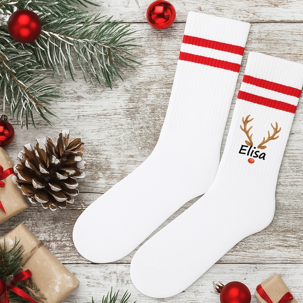 Weihnachtssocken Rentiernase mit Name