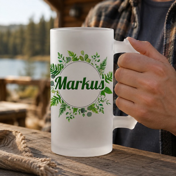 Unikatolo Bierkrug mit Name personalisiert - Blätter