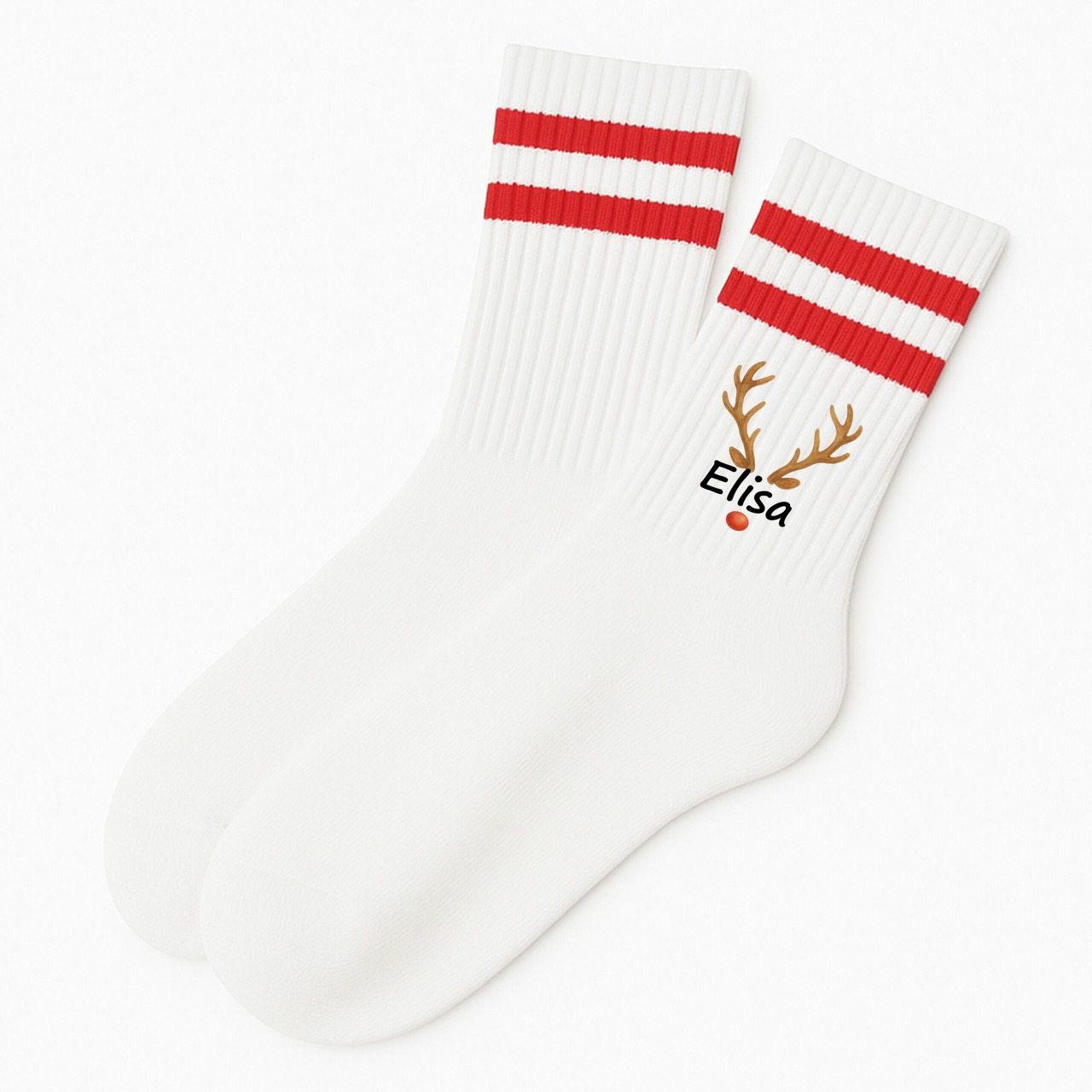 Weihnachtssocken Rentiernase mit Name bedruckt | Erwachsene