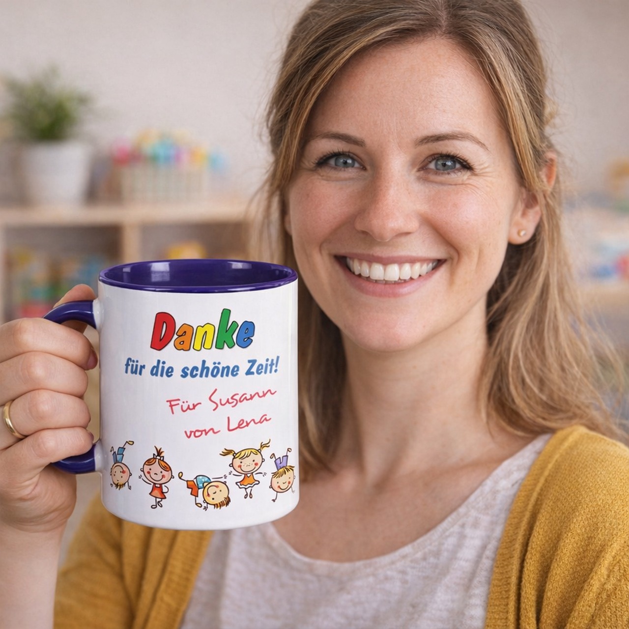 Unikatolo Tasse zum KiTa Abschied mit Namen bedruckt | BLAU