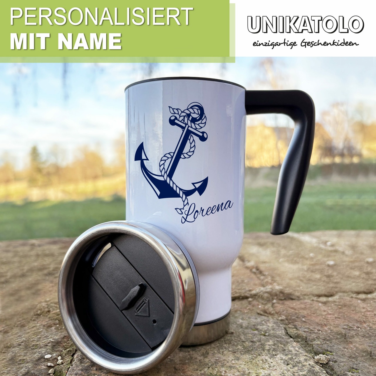 Unikatolo Thermobecher mit Name personalisiert | Anker