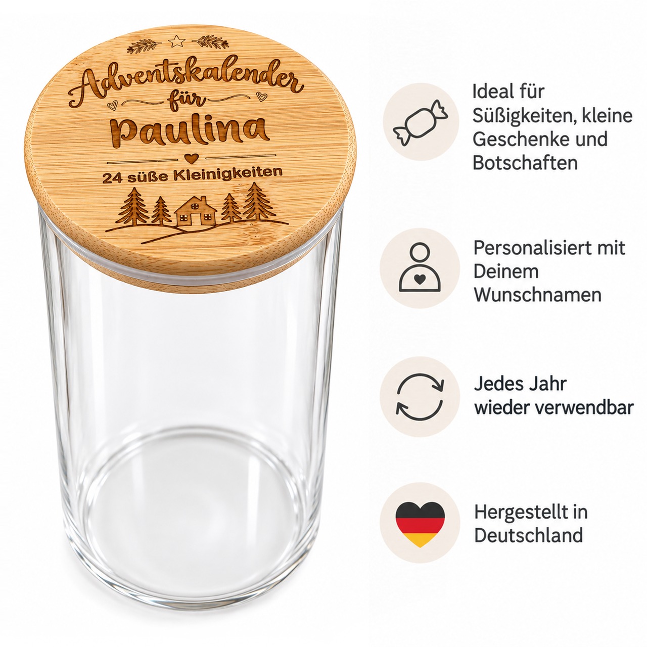 Adventskalender zum befüllen mit Name personalisiert Vorratsglas