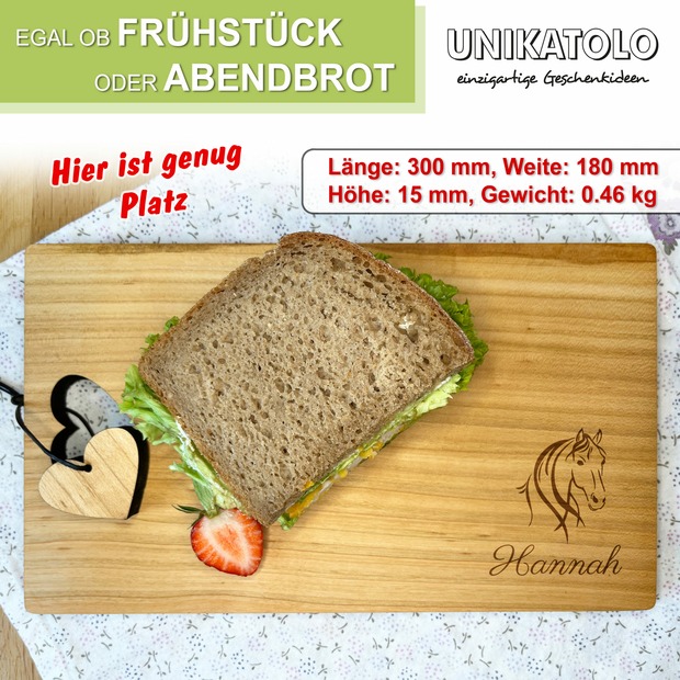 Unikatolo Herz Schneidebrett Kirschholz mit Name + Pferd