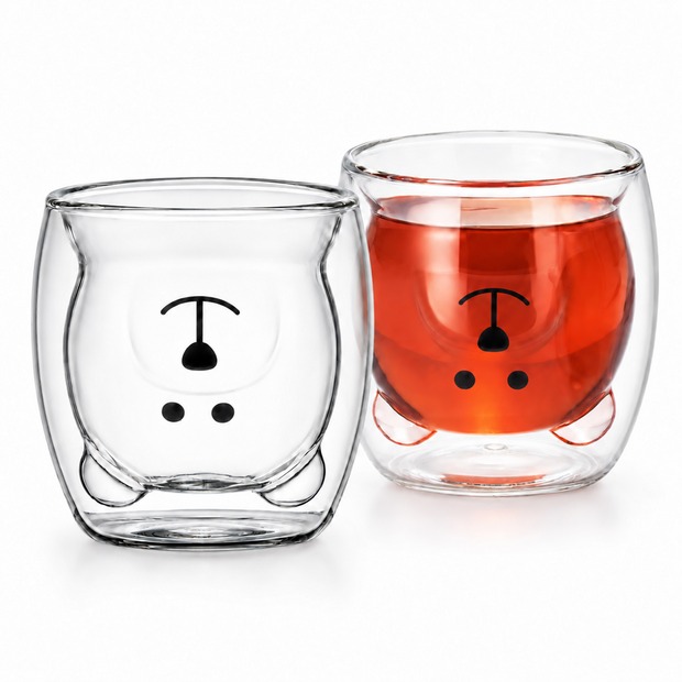 Bären Tasse - Doppelwandiges Isolierglas für Kalt- & Warmgetränke