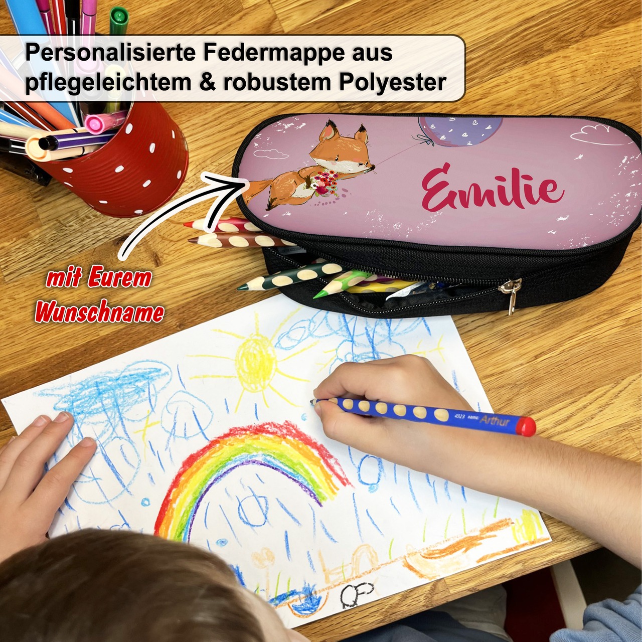 Unikatolo Federmäppchen Fuchs mit Name personalisiert | rosa