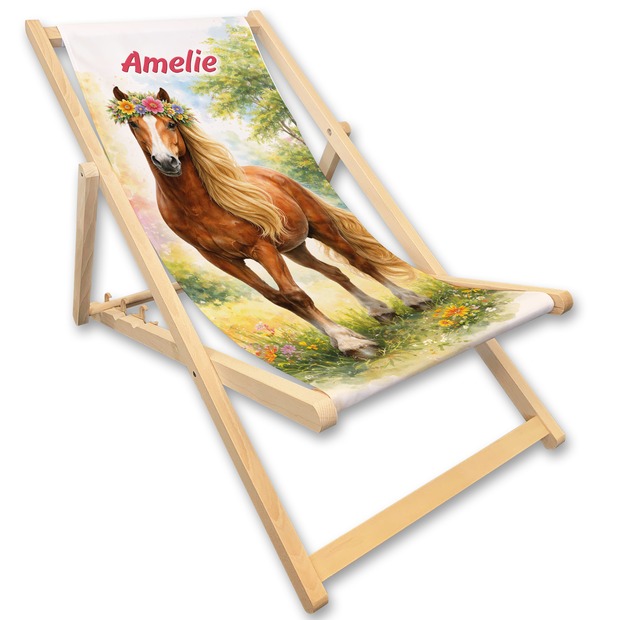 Kinderliegestuhl Pferd mit Name personalisiert