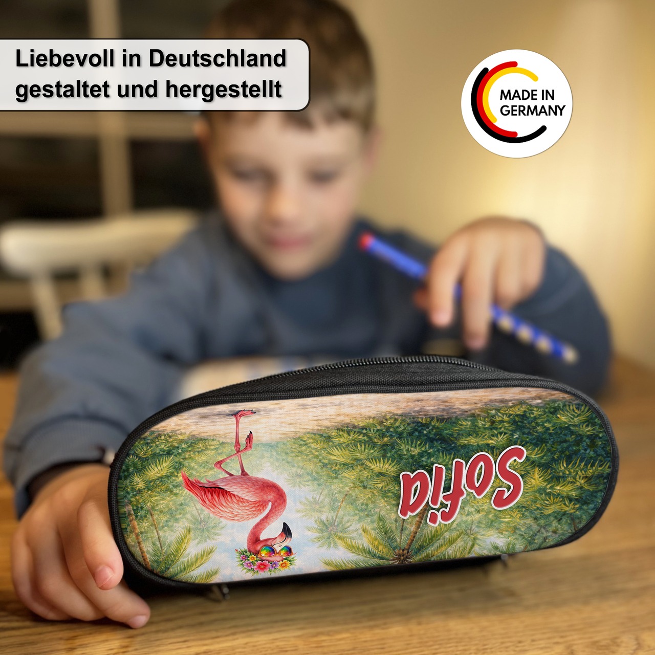 Unikatolo Federmäppchen Flamingo mit Name personalisiert pink