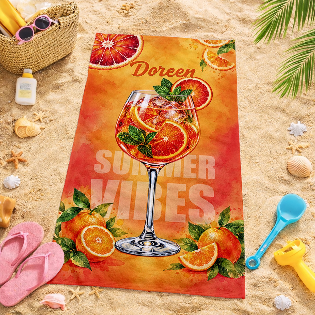 Unikatolo Handtuch Badetuch mit Name personalisiert Sommer Spritz