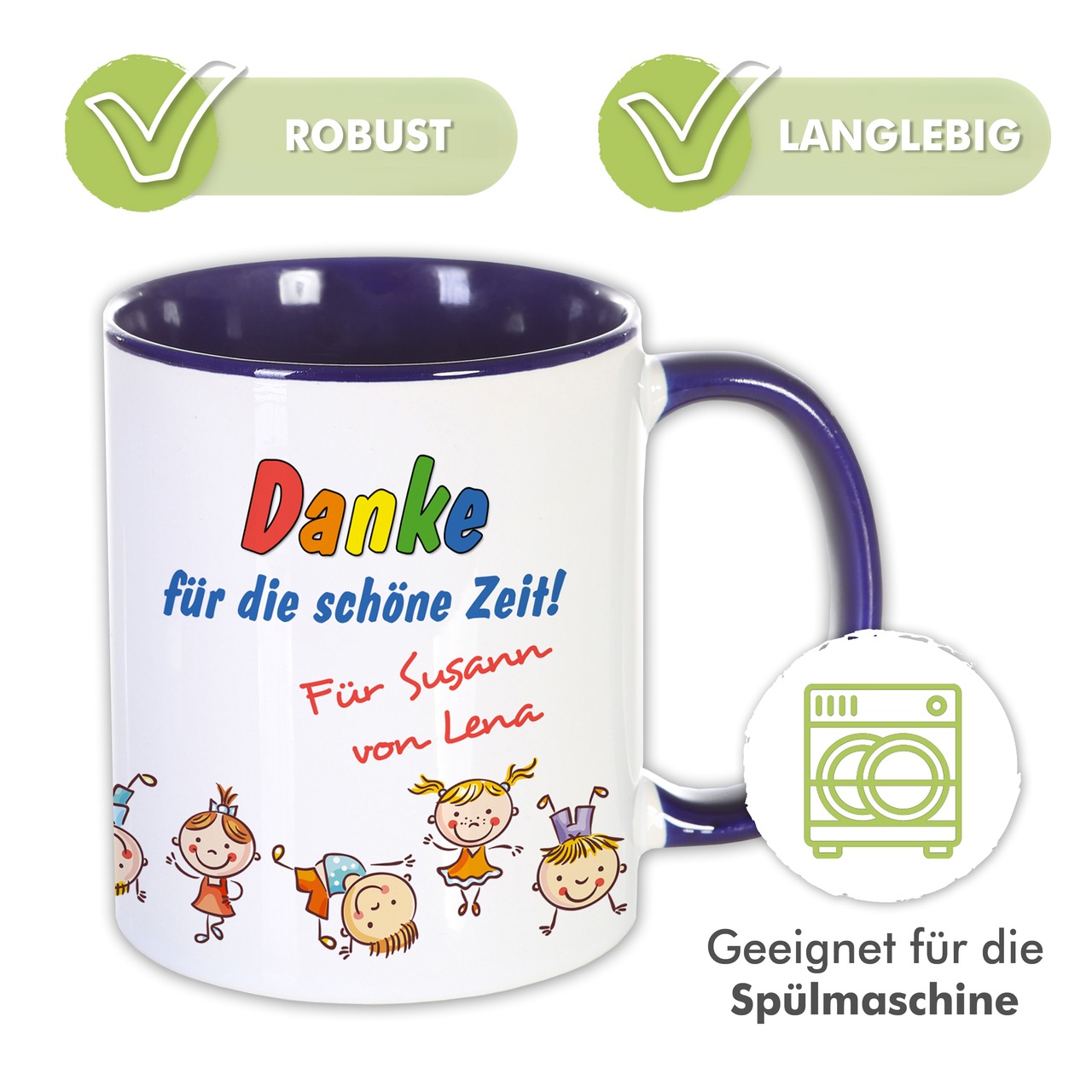 Unikatolo Tasse zum KiTa Abschied mit Namen bedruckt | BLAU