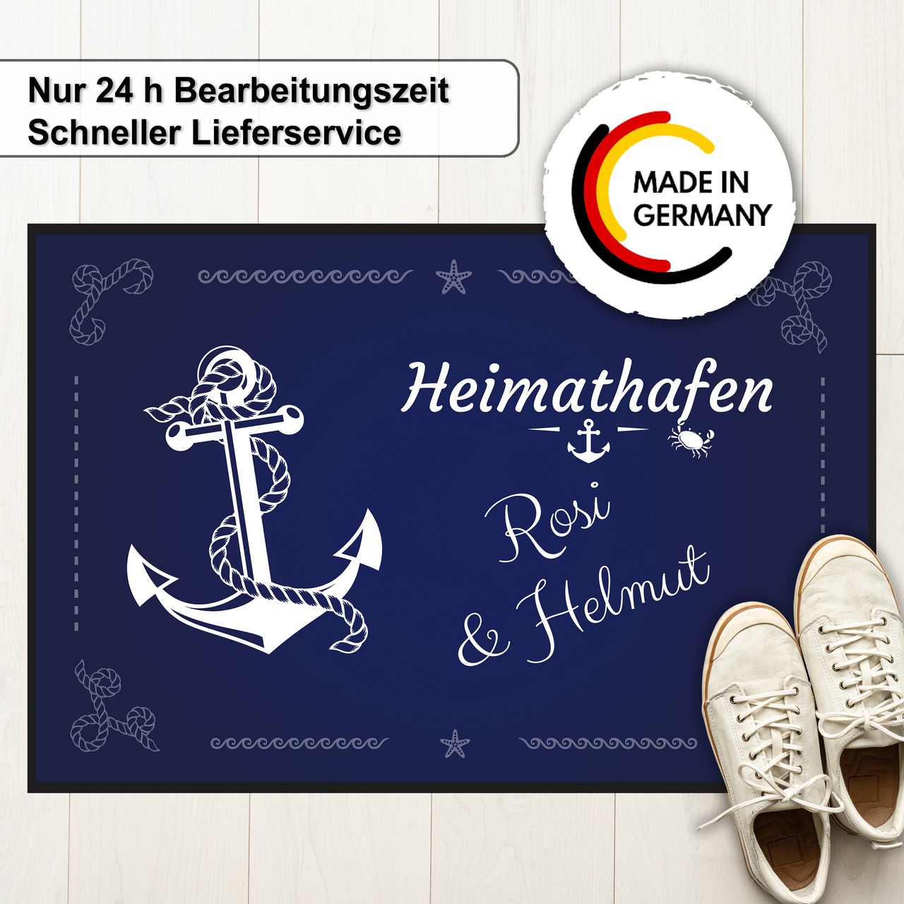 Unikatolo Fußmatte Anker Heimathafen mit Name personalisiert