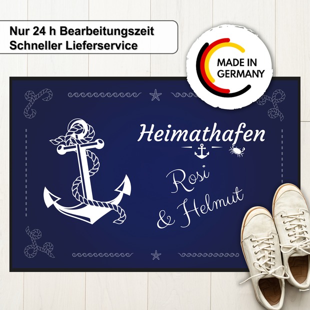 Unikatolo Fußmatte Anker Heimathafen mit Name personalisiert