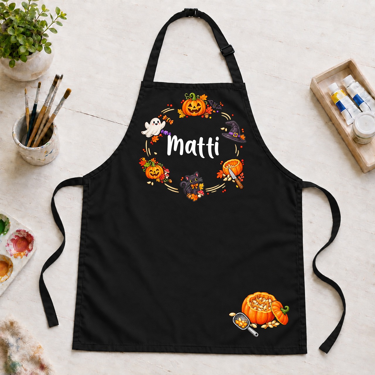Unikatolo Kinderschürze HALLOWEEN mit Name personalisiert | SCHWARZ