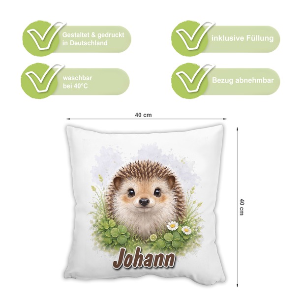 Personalisiertes Kissen mit Igel und Name bedruckt