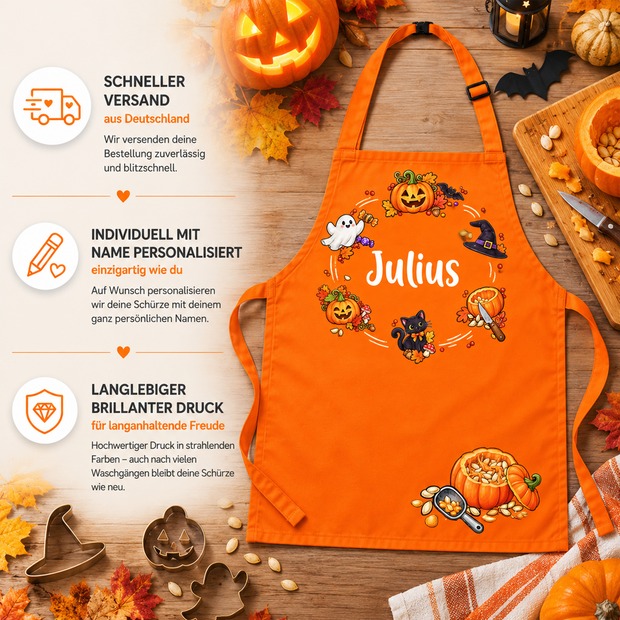 Unikatolo Kinderschürze HALLOWEEN mit Name personalisiert | SCHWARZ