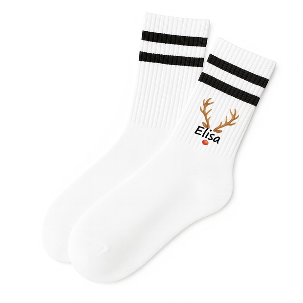 Weihnachtssocken Rentiernase mit Name bedruckt | Erwachsene