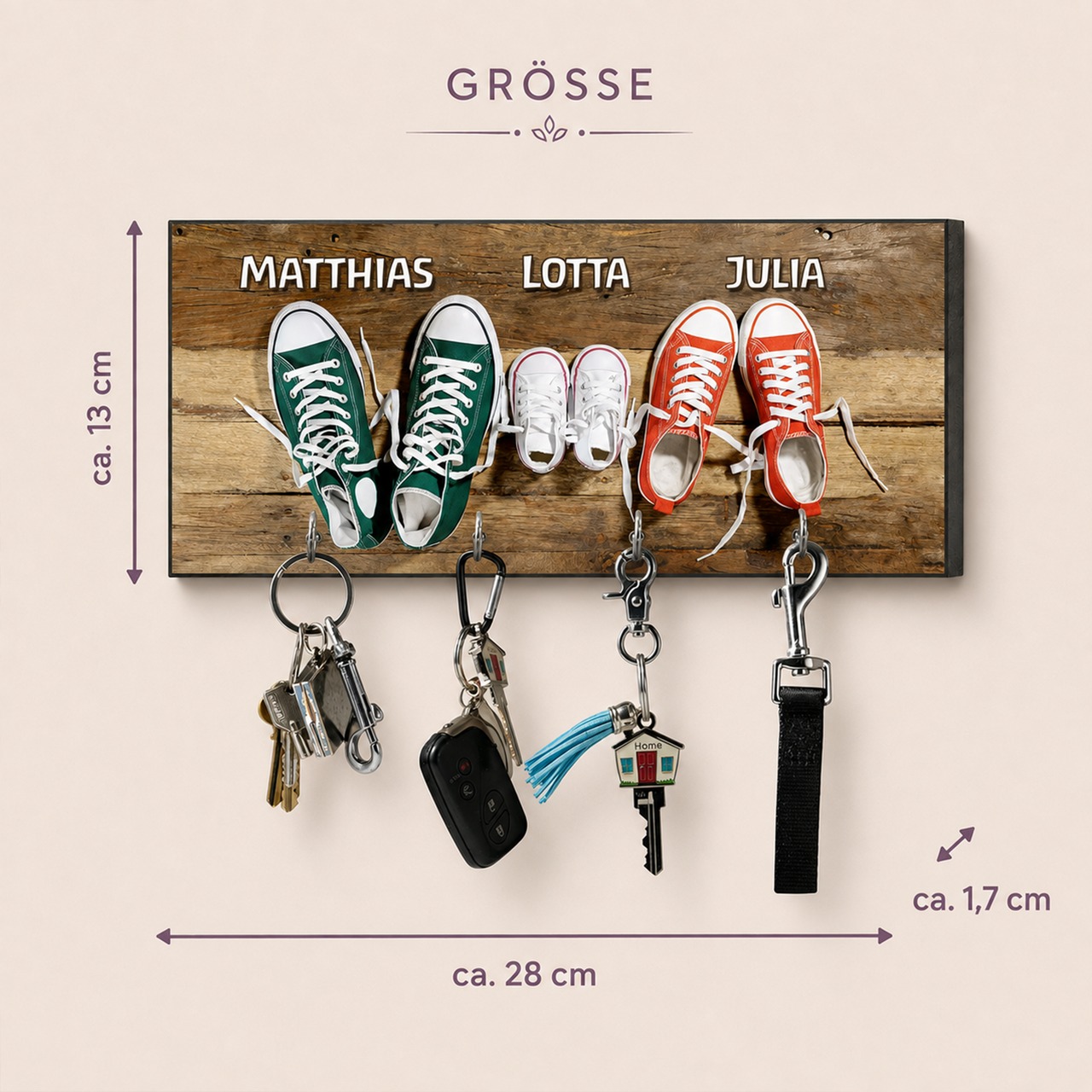 Unikatolo Schlüsselbrett Schuhe, Familie mit Name personalisiert