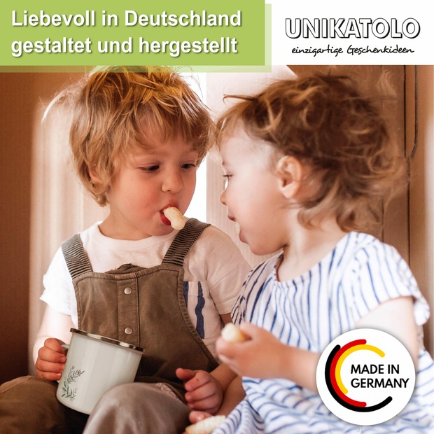 Unikatolo Emailletasse Vogel Winter personalisiert mit Name