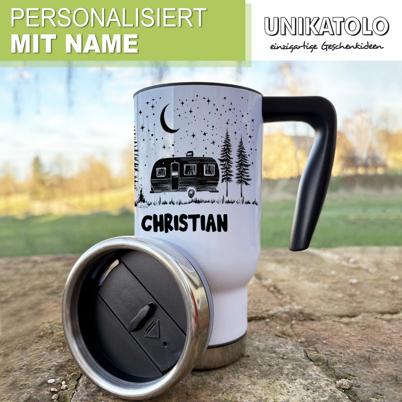 Unikatolo Thermobecher mit Name personalisiert | Camper
