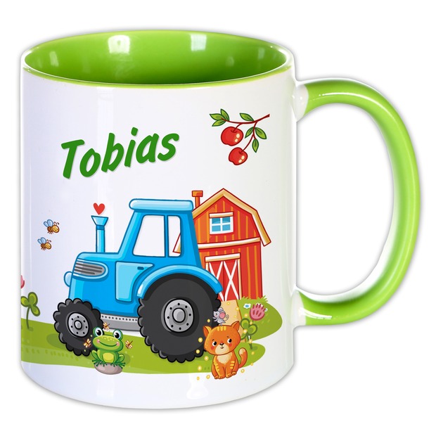 Unikatolo Tasse mit Name personalisiert Kinder Motiv Traktor GRÜN