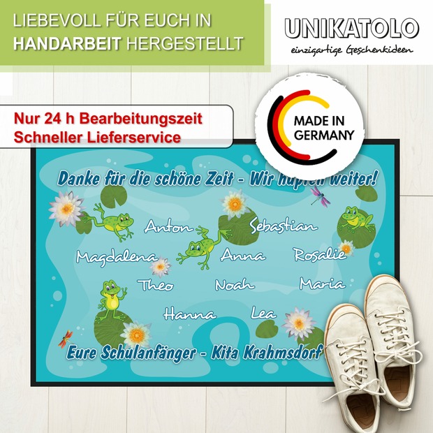 Unikatolo Fußmatte FRÖSCHE Kita Abschied mit Namen