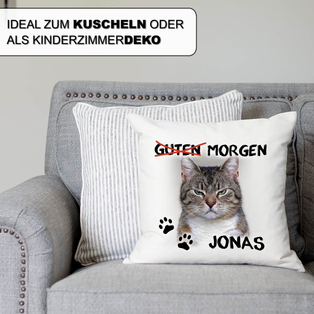 Unikatolo Kissen Motiv Miezepeter mit Name personalisiert