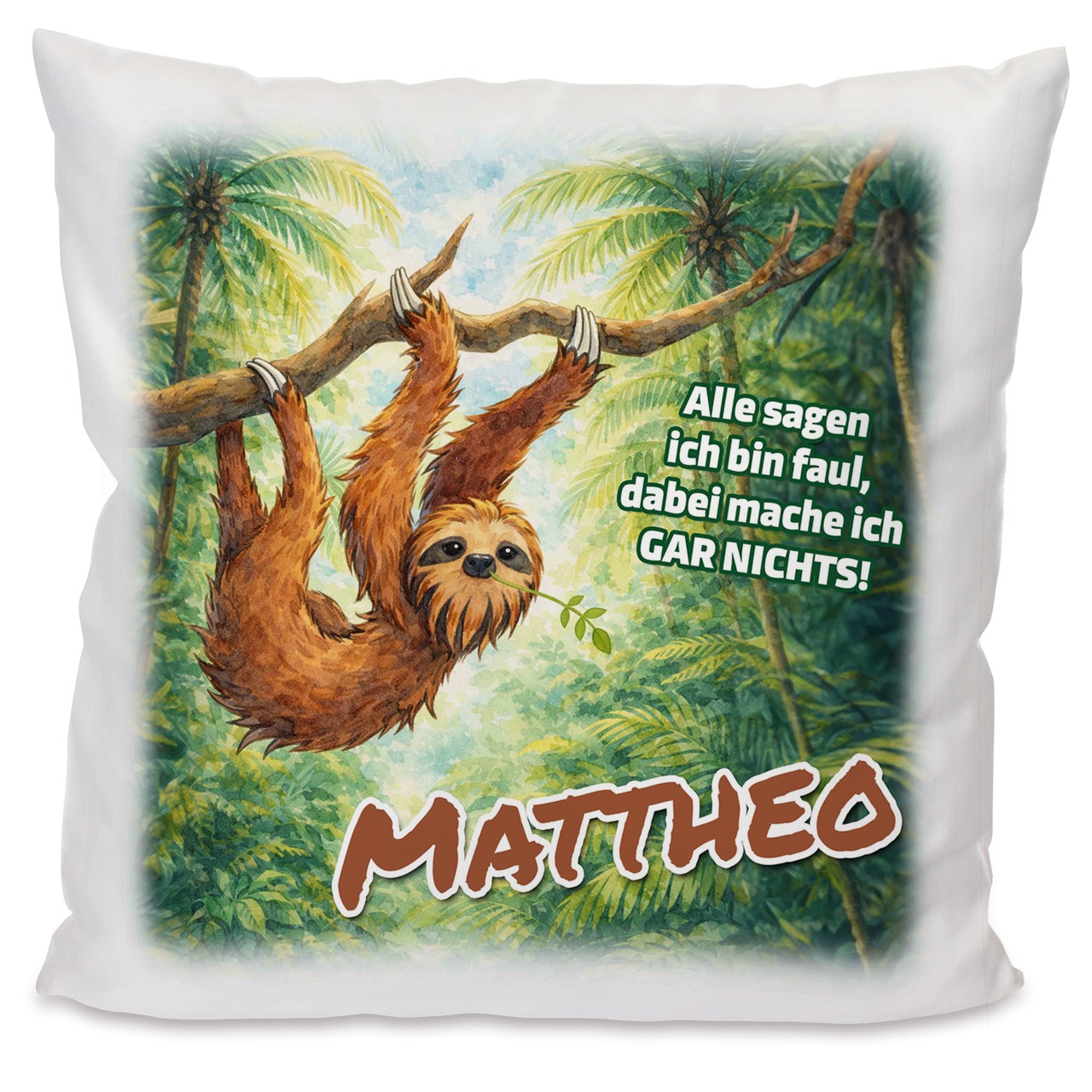 Personalisiertes Kissen mit Faultier und Name bedruckt