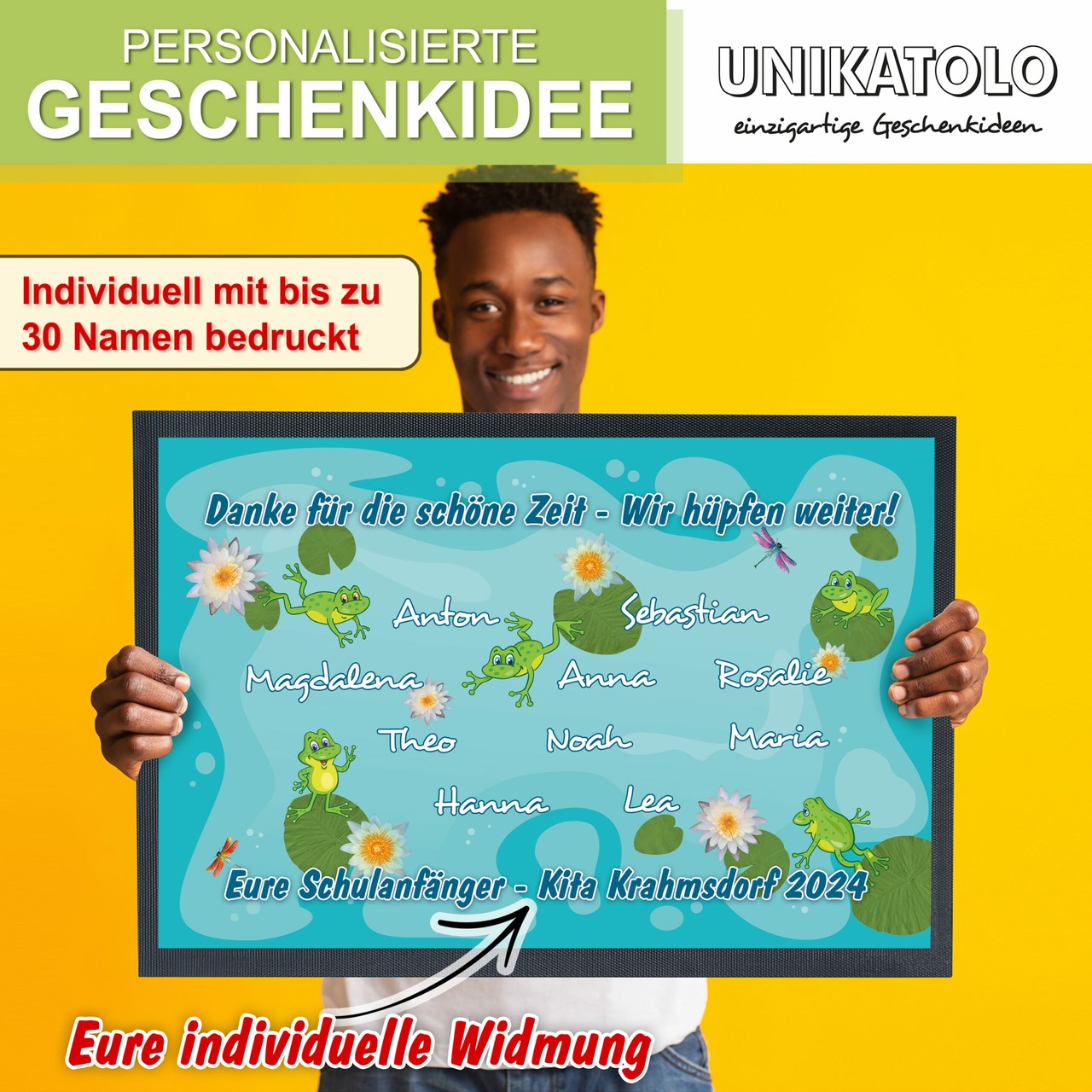Unikatolo Fußmatte FRÖSCHE Kita Abschied mit Namen