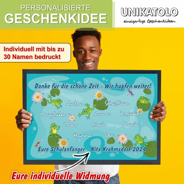 Unikatolo Fußmatte FRÖSCHE Kita Abschied mit Namen