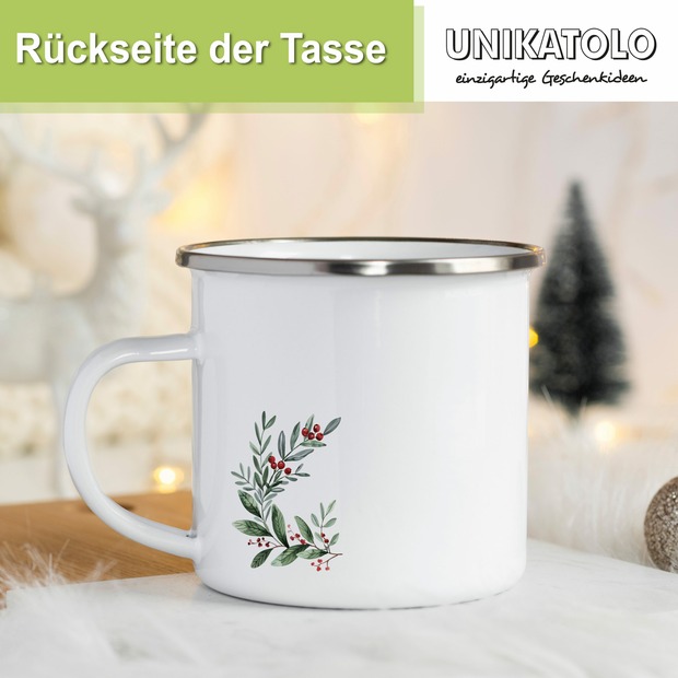Unikatolo Emailletasse Vogel Winter personalisiert mit Name