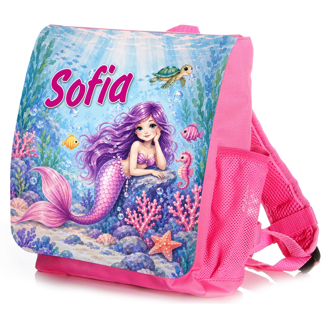 Unikatolo Kindergartenrucksack mit Name personalisiert | Meerjungfrau PINK