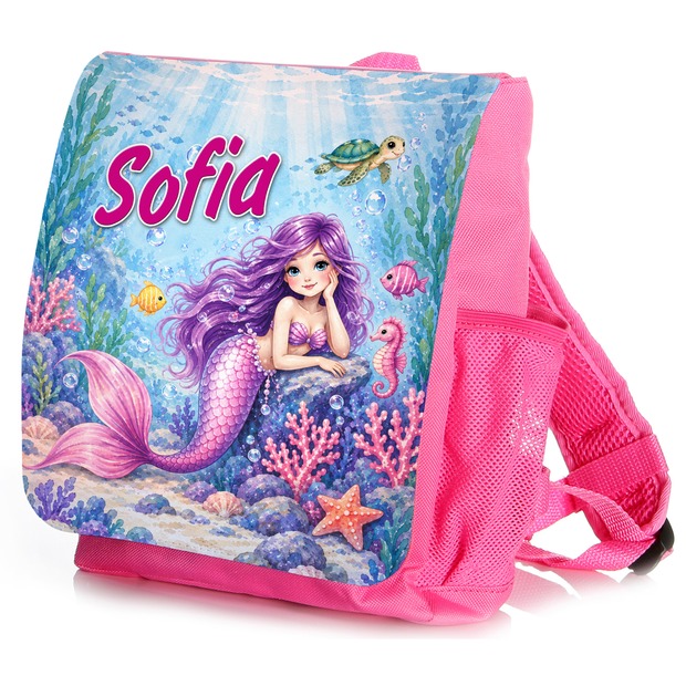 Unikatolo Kindergartenrucksack mit Name personalisiert | Meerjungfrau PINK
