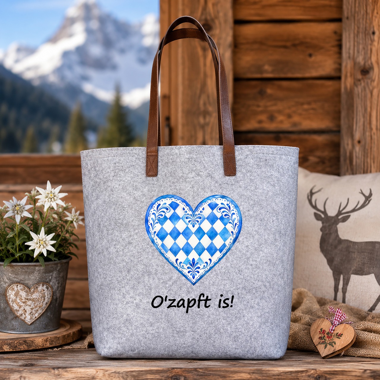 Unikatolo personalisierte Filztasche Herz Blau Weiß mit Wunschtext