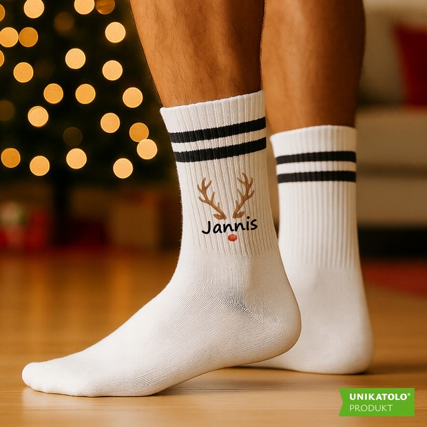 Weihnachtssocken Rentiernase mit Name bedruckt | Erwachsene