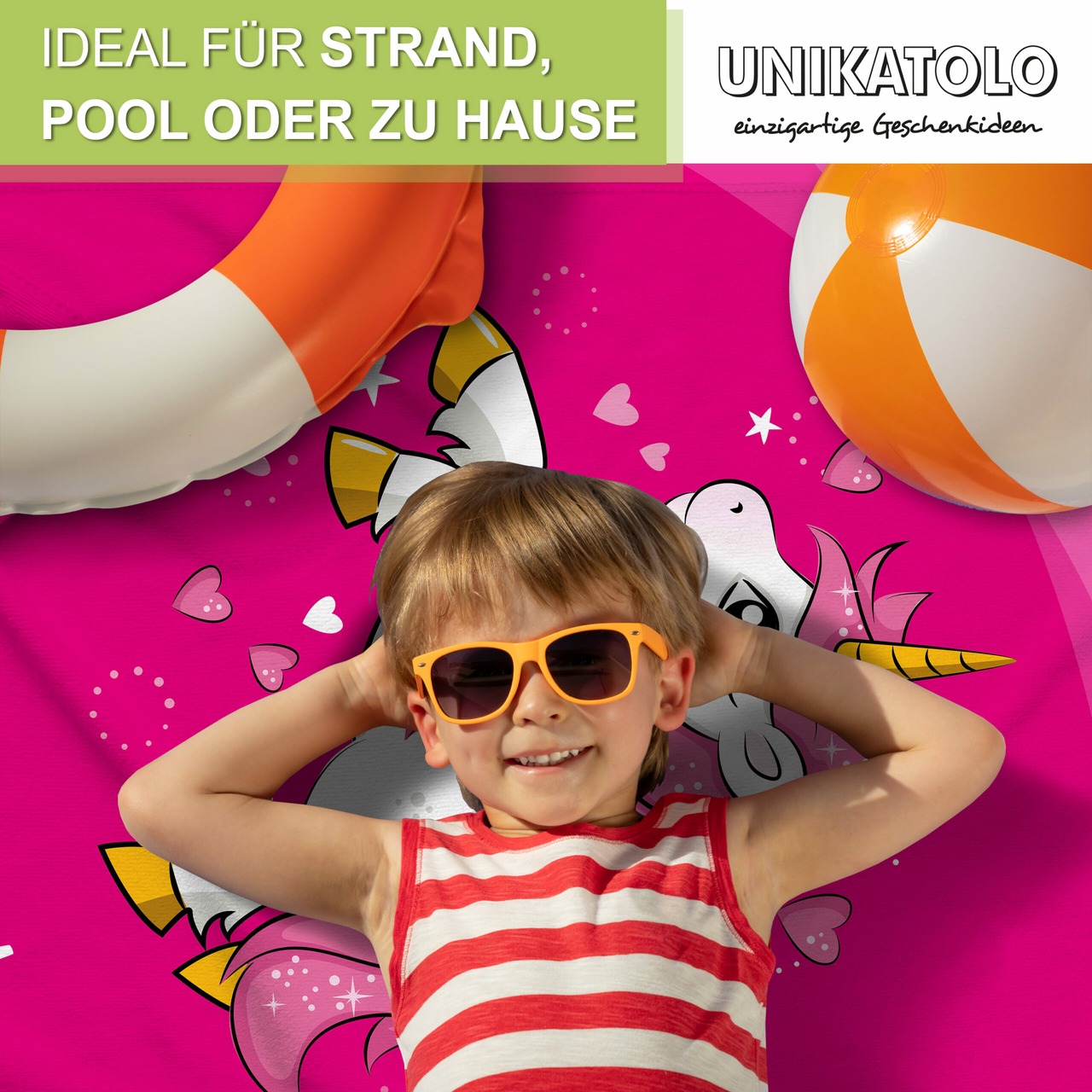 Unikatolo Badetuch Motiv Einhorn mit Name personalisiert