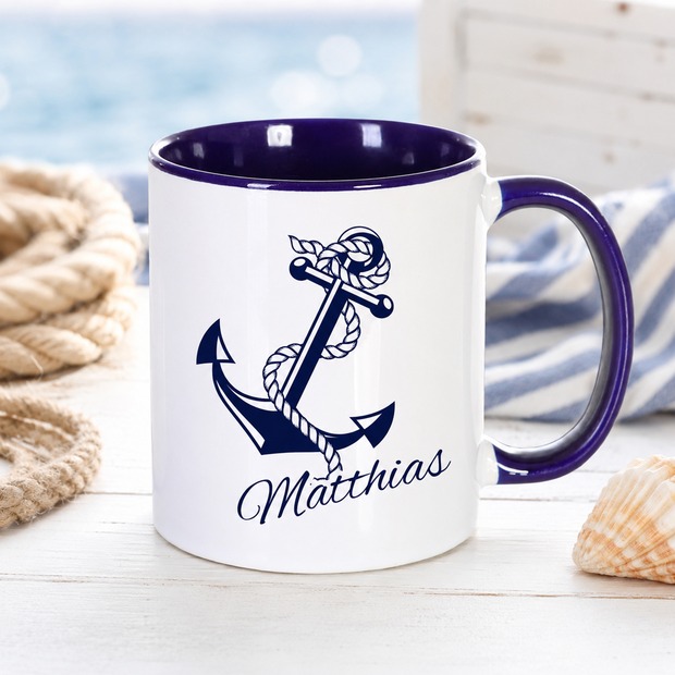 Unikatolo Tasse mit Name personalisiert Motiv Anker